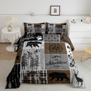 YST Rustic Patchwork Twin Comforter Set for Boys, Retro Country Farmhouse Quilt Cabin Room Decor, Western Deer Bear Bedding Woodland Wildlife Adventure Camping Duvet Insert, Gray Brown