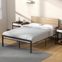 Kitsin Metal Bed Frame Full Size with Wood Headboard and Metal Slats Support Platform Bed Frame with Storage No Box Spring Needed