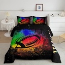YST Football Comforter Sets for Kids Boys Girls,Hand Drawn American Football Duvet Insert,Colorful Tie Dyed Ball Game Bedding Set Twin,Neon Sports down Comforter with 1 Pillowcase