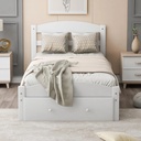UHOMEPRO Twin Bed for Kids with Storage Drawer, Upgrade Pine Wood Bed Frame with Headboard and Footboard, Modern Kids Bed Furniture for Bedroom, Holds 275 Lb, No Box Spring Needed, White