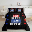 Gaming Comforter Set Video Games Comforter Teens Youth Gamer Bedding Set for Boys Kids Eat Sleep Game Repeat Design Duvet Set Blue Black Red Room Decor Twin Size Reversible Bedspreads Coverlet Sets