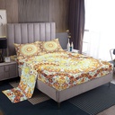 YST Aesthetic Artwork Twin Sheet Set Yellow Paisley Sheets, Colorful Mandala Bed Set Retro Persian Bed Sheets Set, Bohemian Hippie Oriental Fitted Sheet Microfiber 3Pcs