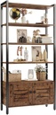 IRONCK Industrial Bookshelf and Bookcase with 2 Louvered Doors and 4 Shelves, Standing Storage Cabinet for Living Room