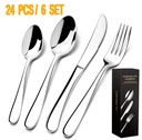 24-Piece Silverware Set with Steak Knives, Stainless Steel Flatware Cutlery Set Eating Utensils for 6, Spoons Forks Knives for Home Kitchen, Simple Design & Mirror Finish, Dishwasher Safe