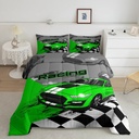 YST Fluorescent Green Sports Car Bedding Comforter Sets Kids Race Car Comforter Set Extreme Cool Automobile Bedding 2 Pieces for Boys Teens Youth Racer Car Sports Game Duvet Insert Twin