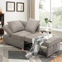 Funcid 4-In-1 Convertible Sleeper Chair Bed, Linen Sofa Bed for Small Space, Futon Sofa with 2 Throw Pillows for Living Room, Single Recliner with 5 Adjustable Backrest for Bedroom Apartment, Brown