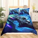Gamer Bedding Set for Boys Teens Game Gaming Duvet Cover Video Game Home Decor Player Twin Size Comforter Cover Blue Hexagon Geometric Decor Kids Toddler 2 Pieces 1 Duvet Cover with 1 Pillowcases