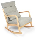 Drevy Glider Chair Upholstered Rocking Chair, Rocking Chair Nursery Single Sofa with Wooden Armrest, Living Room Rocking Chair with Pillow & High Back for Small Space Bedroom, Grey