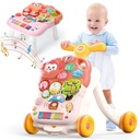 Joystone 2 in 1 Baby Walker with Musical Play Table, Sit to Stand Toddler Learning Push Toys for 6-18 Months, Pink