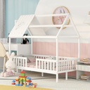 Bellemave Twin House Bed of Kids, Twin Size Wood Bed Frame with Roof and Fence, Montessori Beds Frame for Toddlers Girls Boys, No Box Spring Needed (White)