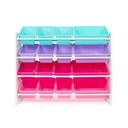 Humble Crew Forever Supersized Toy Storage Organizer with 16 Plastic Storage Bins, White/Pink/Purple/Turquoise