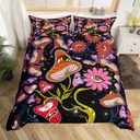 YST Mushroom Bedding Set Twin for Girls Women Trippy Cute Flowers Comforter Cover Colorful Hippy Duvet Cover Black Botanical Theme Eyes 3D Galaxy Pattern Printed Bedding Collection Microfiber