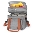 Insulated Lunch Bag for Women Men, 17L Double Deck Reusable Lunch Box Cooler Bag, Expandable Leakproof Lunch Tote Bag with Side Pocket Adjustable Shoulder Strap for Office School Picnic Beach, Gray