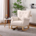 Upholstered Rocking Chair with Fabric Padded Seat, Comfortable Rocker Solid Wood for Living Room, Modern High Back Armchair,Baby Room High Back Rocking Chair Nursery Chair, Old Man Chair, Beige