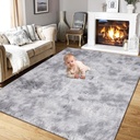 Ifanze Large Area Rug, 5Ft X 8Ft Shag Living Room Rug, Indoor Modern Tie-Dye Area Rugs for Bedroom, Rectangle Fluffy Home Carpets, Gray