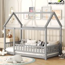 Bellemave Twin Floor Bed for Kids, Wood Twin Size House Bed Frame with Fence, Montessori Toddler Bed for Kids Girls Boys Teens (Gray)