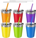 Ssawcasa 6Pcs Kids Cups with Straws and Lids, 12Oz Toddler Straw Cups with Silicone Sleeves, Spill Proof Sippy Cups Stainless Steel Water Tumblers for Cold & Hot Drinks for Adult and Children