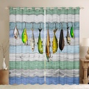 Colorful Fish Curtains, Fish Hook Fishing Blackout Curtains for Kids Boys Girls Teens, Rustic Farmhouse Window Curtains & Drapes for Bedroom Living Room, Western Style Darkening Curtains 42"X63"