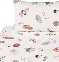 J-Pinno Outer Space Planet Rocket Travel Adorable Twin Sheet Set Bedroom Decoration Gift 100% Cotton Flat Sheet + Fitted Sheet + Pillowcase Bedding Set for Unisex Boys Girls