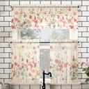 No. 918 Rosalind Floral Watercolor Semi-Sheer Rod Pocket Kitchen Curtains, 54" X 36"