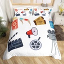 YST Movie Theater Duvet Cover Twin Size Retro Cinema Ticket with Popcorn Cola Bedding Set Vintage Cassettes Comforter Cover Film Snack Dessert Print Quilt Cover with Zipper Closure