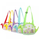 5 Pack Beach Toy Mesh Bag Kids Shell Collecting Bag Totes with Zipper for Holding Shells Cartoon Dinosaur Beach Sand Toy for Boys and Girls