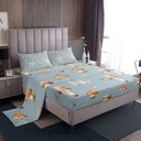 YST Kawaii Mushroom Twin Sheets Botanical Plants Bed Set, Natural Wild Fungus Bed Sheets Set Grey Blue Sheet Set, Green Leaves Grass Bedding Set for All Seasons Kids Bedroom Decor