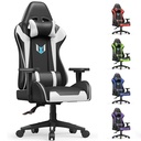 Bigzzia Gaming Chair Pu Leather Office Chair with Ergonomic Lumbar Pillow, Reclining Racing Game Chair Backrest and Seat Height Adjustable Swivel Recliner,Esports Chair with Headrest,Black