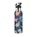 Cartoon Dinosaurs Water Bottles Kids Insulated Thermos Stainless Steel Bottle with Straw Lid Flask Leakproof for Sports Gym 20 Oz