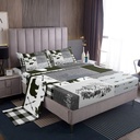 Retro Cabin Sheet Set 3Pcs Rustic Bear Deer Fitted Sheet for Kids Boys Teens Adult, Hunting Wildlife Wild Animal Bed Sheets Twin Size Plaid Lodge Farmhouse Western Country Top Sheet, Grey White