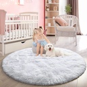 Arogan Luxury round Fluffy Area Rugs for Bedroom Kids Girls Room Nursery, Super Soft Circle Rug, Cute Shaggy Carpet for Children Living Room, 4Ft White