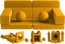 Wanan 12Pcs Kids Couch, Toddler Couch with 2 Balls and Tunnel, Modular Kids Play Couch for Playroom, Fold Out Kids Sofa Couch for Kickball, Pitching Game, Creative Gameplay Sofa for Kids, Yellow