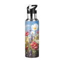 Daisy Wild Flower Water Bottles Insulated Thermos Kids Stainless Steel Bottle with Straw Lid Flask Leakproof for Sports Gym 20 Oz