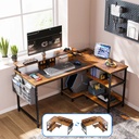 48 Inch Reversible L Shaped Gaming Desk with USB Charging Port & Power Outlet, Corner Computer Desk with Storage Shelves/Bag, Home Office Desk with Monitor Shelf, Modern Writing Table, Vintage