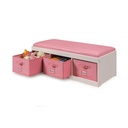 Badger Basket Kid'S Toy Storage Bench with Cushion and Fabric Bins 2.7 Cu Ft. - Pink/White