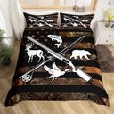 Hunting and Fishing Duvet Cover Wildlife Fish Duck Deer Bear Twin Bedding Sets for Boys Men,Camo American Flag Comforter Cover Rustic Trees Leaves Camouflage Bed Set with 1 Pillow Case
