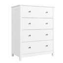 Homfa Horizontal Dresser with 4 Drawer, Wide Chest of Drawers Nightstand for Kids Room Closet Entryway, White