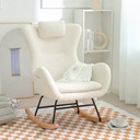 Cozy Teddy Upholstered Rocker Glider Chair with High Backrest Adjustable Headrest & Pocket for Nursery Bedroom Living Room and Office - White Rocking Chair Made with Rubber Wood