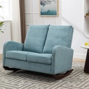 Oversized Glider Rocking Sofa Chair, Linen Upholstered Loveseat Sofa with Wingback and Side Pocket, Comfy Sleeper Recliner Armchair with Thick Seat Cushion for Nursery Living Room Bedroom, Light Blue