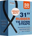 Rubber Bungee Cords with Hooks - 31 Inch 50 Pack - Heavy Duty Outdoor Flatbed Tarp Straps Bungie Tie Downs - Natural Rubber