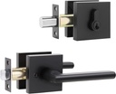 Exterior Door Lock Set, Ohuhu Heavy Duty Deadbolt Lock- Entry Door Locksets with Deadbolt Matte Black Front Door Handle Modern Contemporary Square Sleek Design Zinc Alloy
