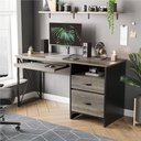 Bestier 55 Inch Computer Desk with Drawers & Keyboard Tray & File Cabinet Home Office Desk in Grey