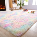 Lochas Fluffy Rainbow Area Rugs for Bedroom Soft Colorful Rugs for Girls Room Kids Baby Room and Living Room Nursery Room 4’X 6’