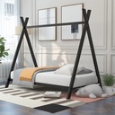 Twin Size Metal Montessori Bed Frame for Toddlers Girls and Boys, House Bed Tent Metal Bed Frame Floor Play Bed Frame with Slat Support, Low Platform Bed Frame Kids Bed, No Box Spring Needed, Black