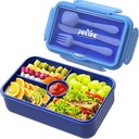 Jelife Bento Lunch Box for Kids - Leakproof Large Bento-Style with 4 Compartments Portions Lunchbox with Tableware Back to School, Reusable On-The-Go Meal and Snack Packing, Blue