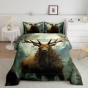 YST 3D Deer Bedding Sets Twin Safari Wild Animal Comforter Set,Woodland Duvet Insert Mystic Jungle Bed Set Brown Dark Green Bedding Comforters & Sets Rustic Home Decor for Kids Teen