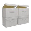 LUIISIS 4 PCS Fabric Storage Organizer, 10 X 9 X 15 Inch Collapsible Linen Fabric Storage Box with Handle, Large Suit Clothes Blanket Box with Lid for Home, Office, Closet