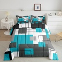 Geometric Square down Comforter Twin Teal Grey Bedding Set Black Gray Turquoise Geometry Comforter Set for Kids Teen Adults Modern Abstract Lines Quilt Rustic Farmhouse Room Decor 1 Pillow Case
