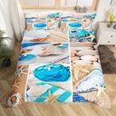 Hawaii Beach Decor Duvet Cover Patchwork Starfish Bedding Set for Women Adults Boys,Blue Ocean Comforter Cover Conch Shell Twin Bed Set,Tropical Sand Coastal Creature Beach Room Decor