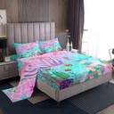 Mermaid Tail Fitted Sheet,Kids Fish Scales Bed Sheets Twin,Girly Rainbow Sheet Set Ocean Life Sea Animal Top Sheet Teal Sequins Pastel Pink Paillette Bedroom Decor,Multicolor